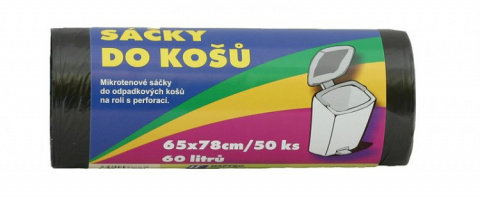 Sáčky do koše H. 65x78cm 60l síla 0,010mm černý 50ks